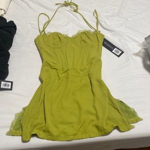 White fox mini dress in green. Size S